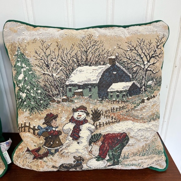 Riverdale Made In USA Cream and Green Holiday Pillows with Snowy Scene - Picture 2 of 4